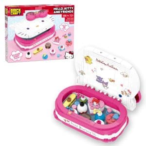 Brickcraft Hello Kitty Dessert Box Building Kit (184-Piece Set), Sanrio Buildable Sweets Set with Chocolate Bow Lid, Decorative Stickers, Gift for Fans Ages 12+