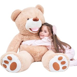 IKASA 100cm Giant Teddy Bear with Big Footprints Plush Stuffed Animals Light Brown