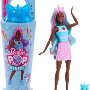 Barbie Pop Reveal Series Doll & Accessories Set, Shakes Series, Scented Unicorn Fashion Doll & Pet, 8 Surprises Include Color Change
