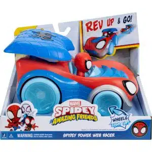 Jazwares Marvel Spidey and His Amazing Friends Power Web Racer - 8-Inch Vehicle with Rev Up Spoiler, Light Up Wheels, and Built-in-Character