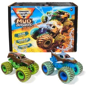 Monster Jam Mud Blasters, Grave Digger and Megalodon Colour Change Monster Jam Trucks 2-Pack, 1:64 Die Cast Vehicle, Kids’ Toys for Boys and Girls Aged 3+
