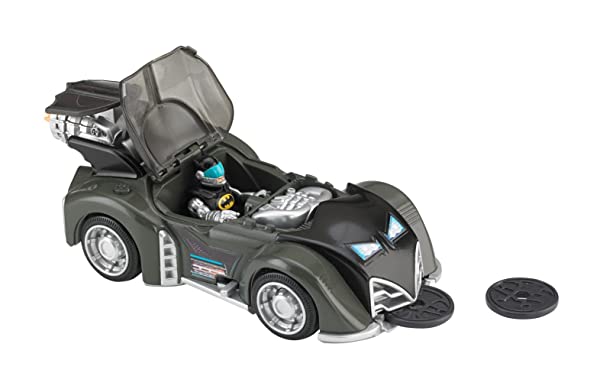 Sleek Batman Batmobile toy car with action figure and accessories for imaginative play and collection.