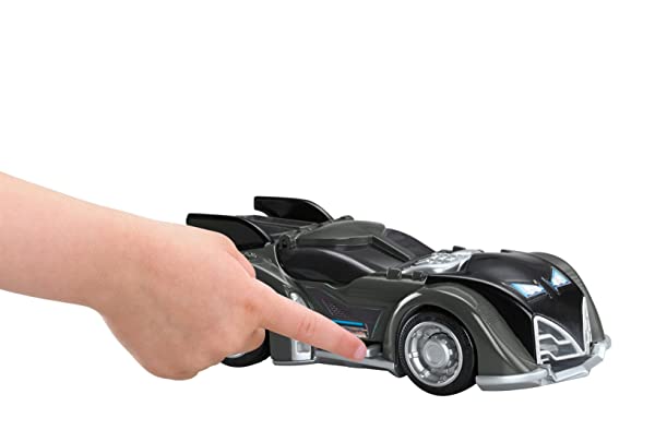 Sleek black Batman toy car resembling the iconic Batmobile, perfect for collectors of all ages.
