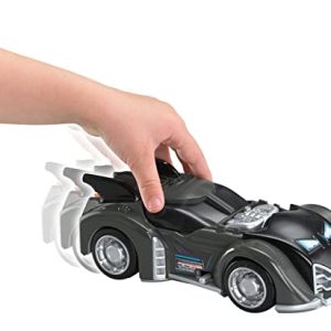 Sleek black superhero toy car with retractable wings for imaginative play and adventure.