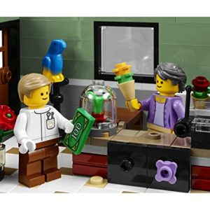Vibrant LEGO flower shop scene with cheerful characters and colorful floral displays.