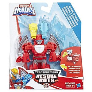 Heatwave Fire Bot: Vibrant red robot toy with blue wings for creative play in kids ages 3-7.