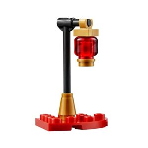 Vibrant LEGO lantern design with red base, black pole, and elegant golden connector.
