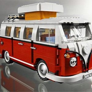 Vibrant LEGO VW Kombi van model capturing 1960s nostalgia and adventure in red and white.